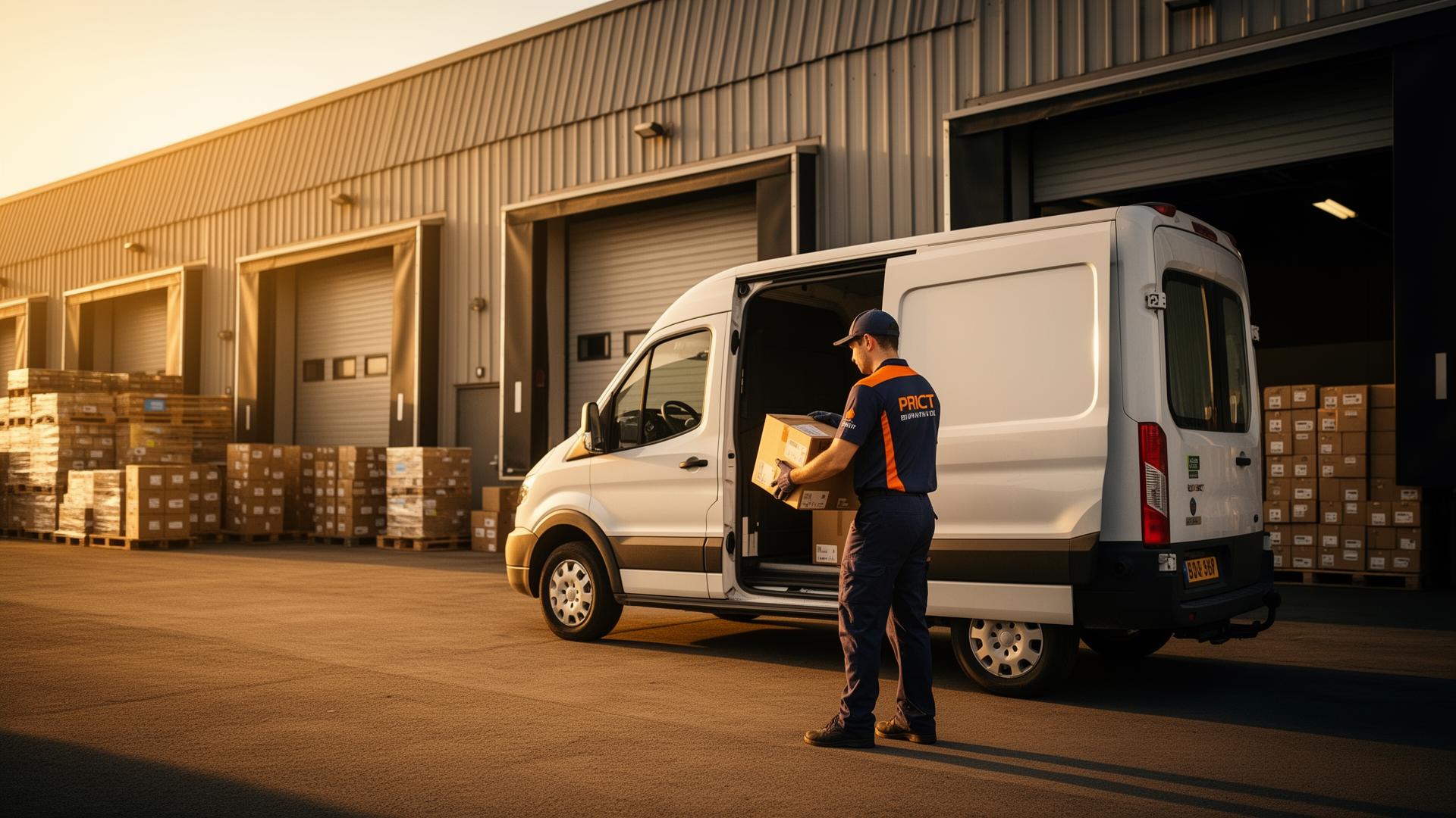 KimTechSolution delivery driver loading cargo van at warehouse